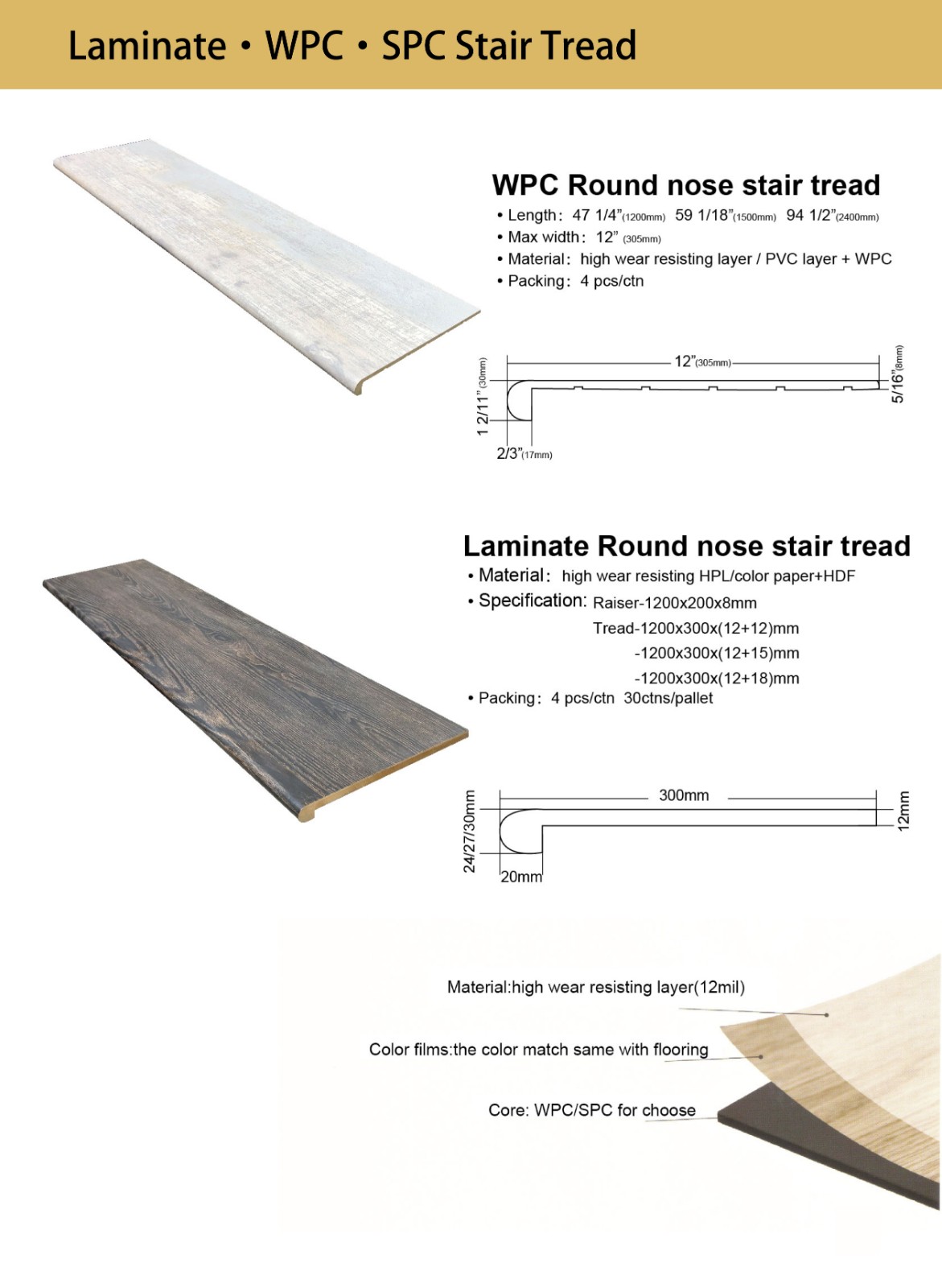 New Collection Laminate WPC SPC Stair Tread