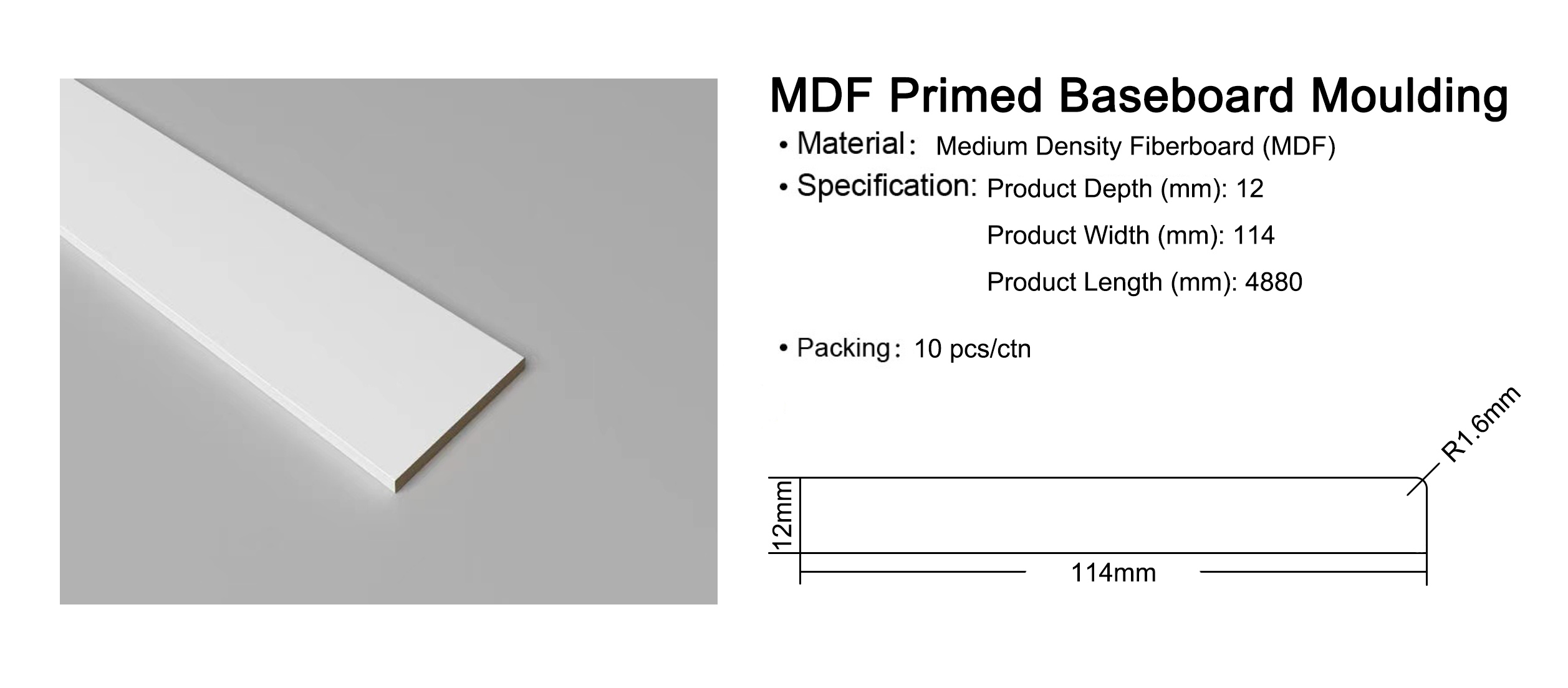 MDF Primed Baseboard Moulding
